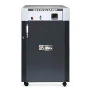 HSC BOD incubator with control panel on top, dark door and castor wheels