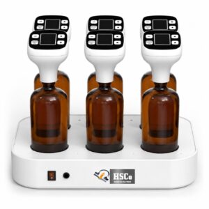 HSCo BOD analyzer with six sample bottles and digital display heads