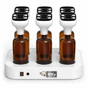 HSCo BOD analyzer with six sample bottles and digital display heads