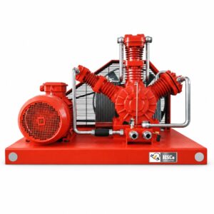 HSCo gas compressor with motor and red compressor unit on a base