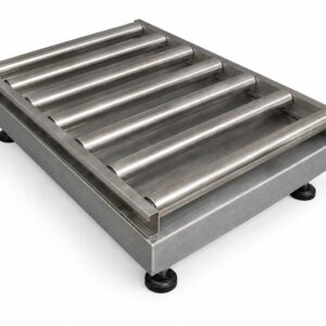 HSCo MS roller scale with stainless steel roller-top platform, shown from an elevated angle