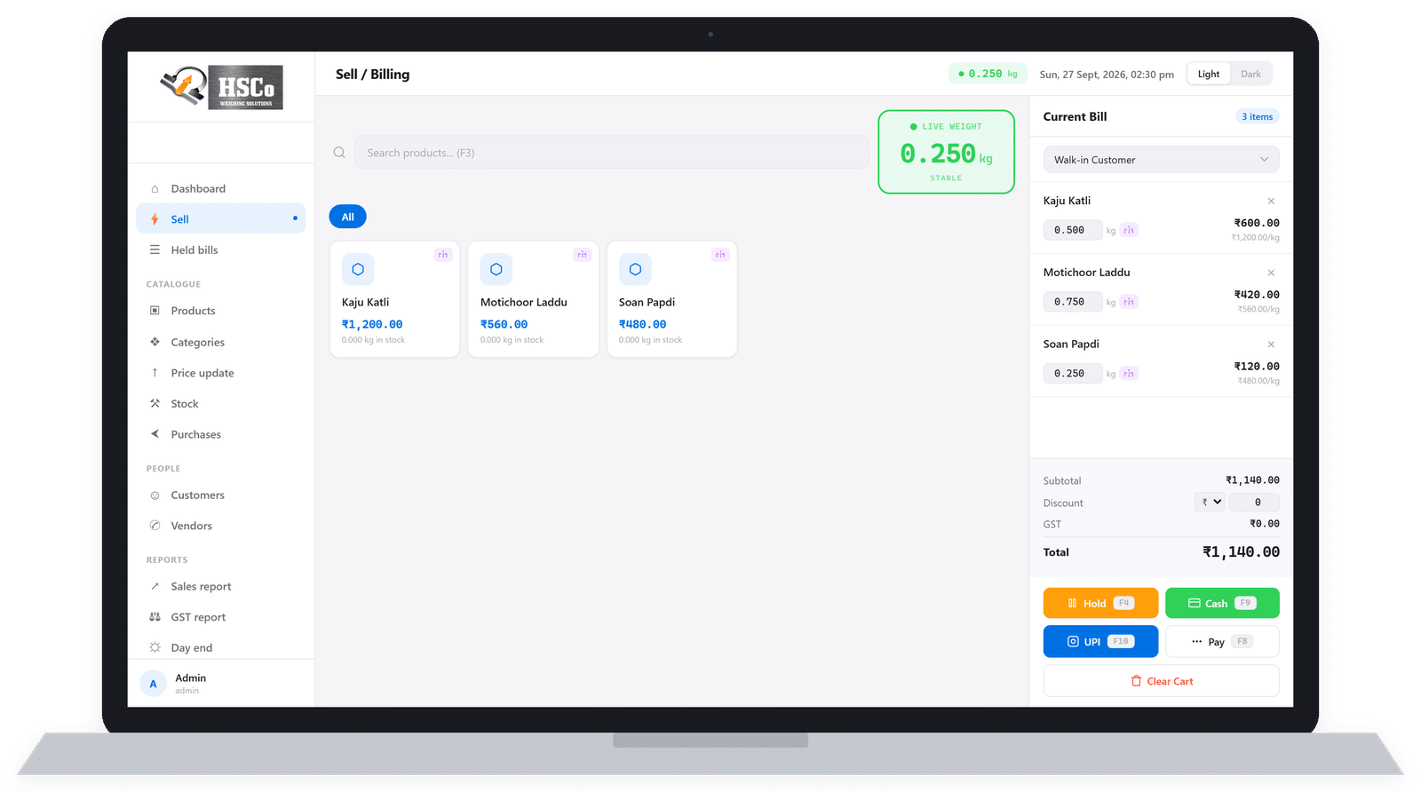 Weighing Scale Software for Screens, Billing and Records 6 HSCo POS billing screen