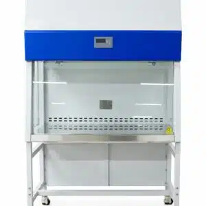 HSCo laminar flow cabinet HSC-I-NLFC with blue top panel, glass front and stand