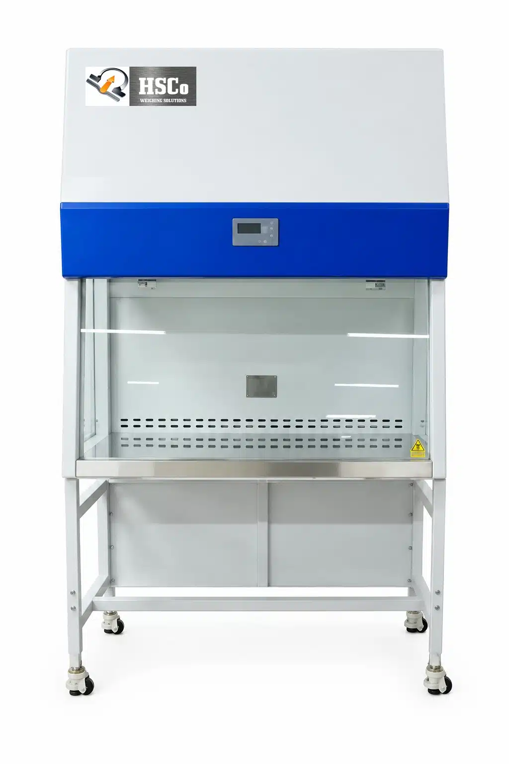 Laminar Air Flow Cabinet HSCo laminar flow cabinet HSC-I-NLFC with blue top panel, glass front and stand