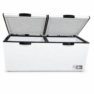 HSCo laboratory chest deep freezer with two lids open