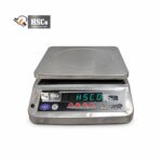 HSCo SSB electronic table top scale angled from the front, with a stainless steel platter and control panel