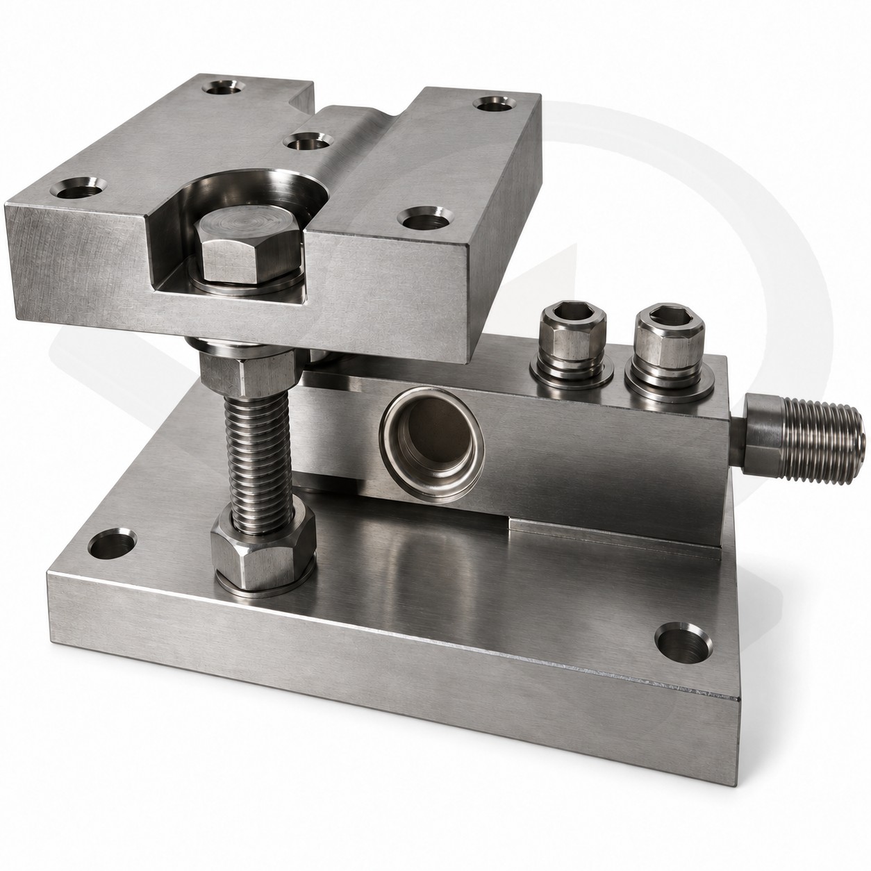 Tank Weighing Assembly - HSC - MAX - 0.1T to 5T HSC MAX tank weighing module with shear beam load cell, slotted top plate and hold-down stud