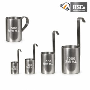 Stainless steel milk measures: 100, 200, 500 and 1000 ml ladles with hooked handles