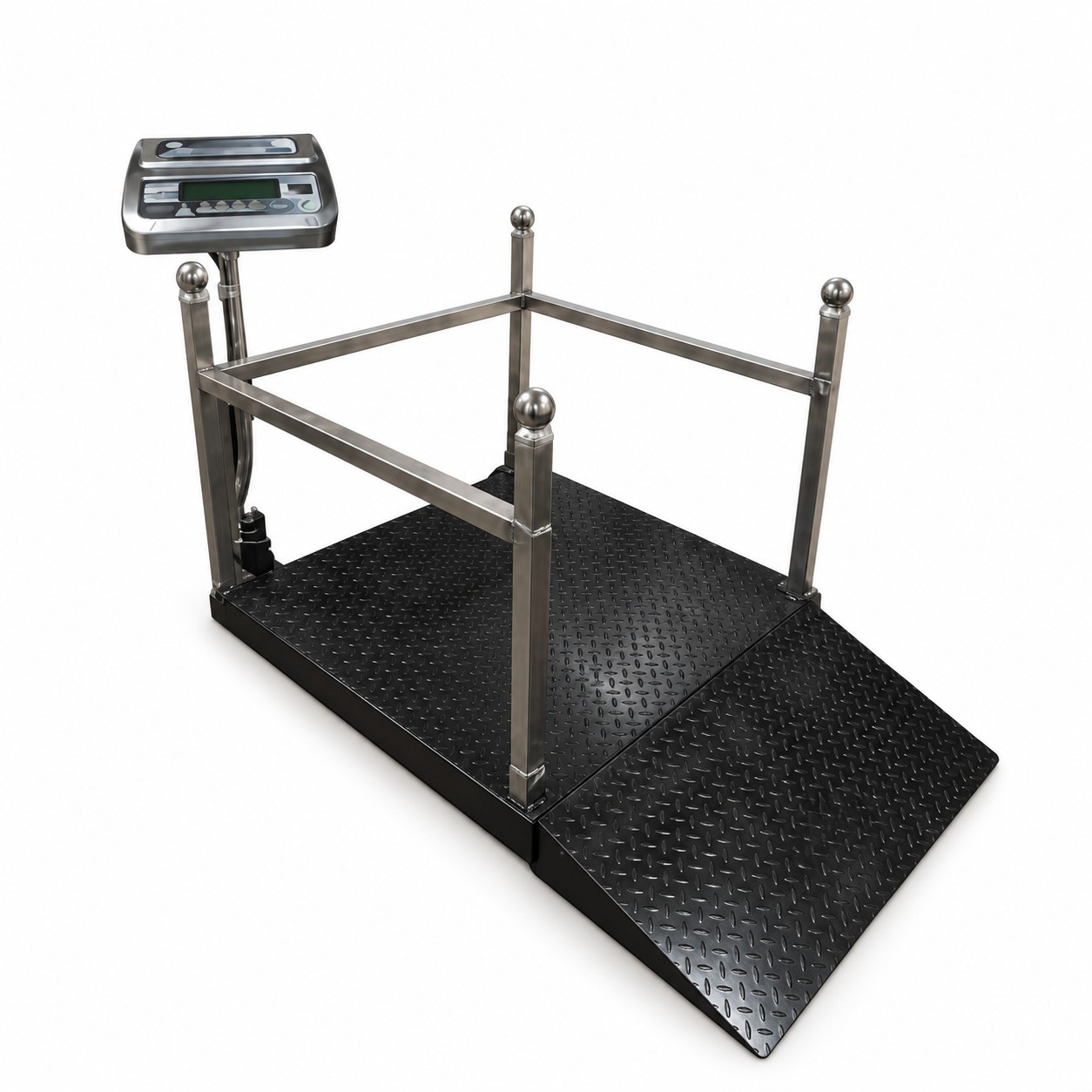 International Day of - 2022-09-21T164052.774 HSCo wheelchair scale: black chequered platform with ramp, steel side rails and pillar indicator