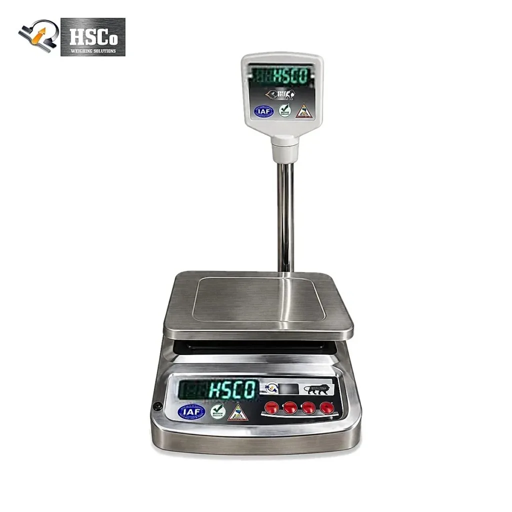 Dry fruit box weight: how short can a 500 g gift box legally be? 5 HSCo SSSP05 stainless-steel table top scale with a raised pole display