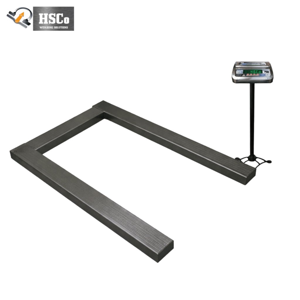 Verified gross mass: how to weigh an export container 6 HSCo U-shaped floor pallet scale with a display on a stand